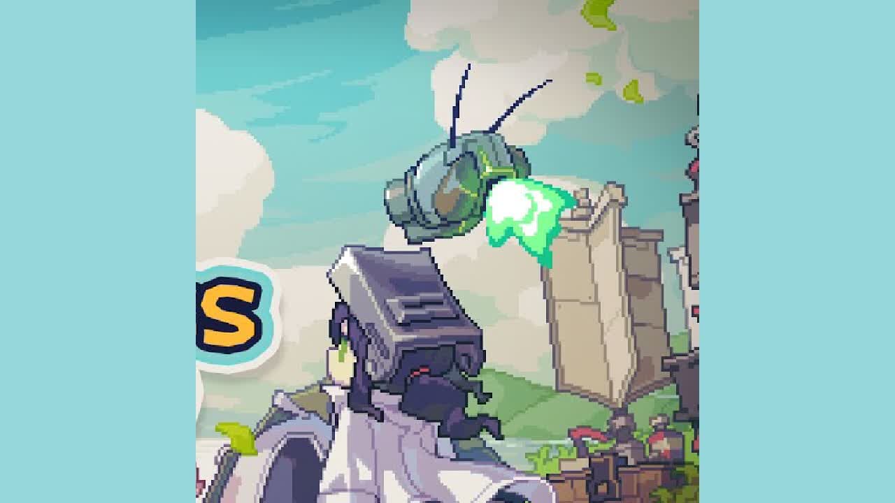 The Doloc Town protagonist traveling with a green hovering drone companion