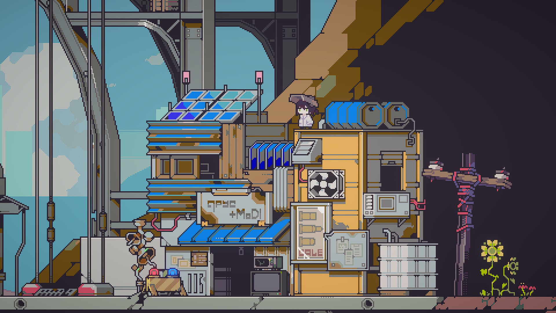 A technology workshop assembled from machines and scrap in Doloc Town