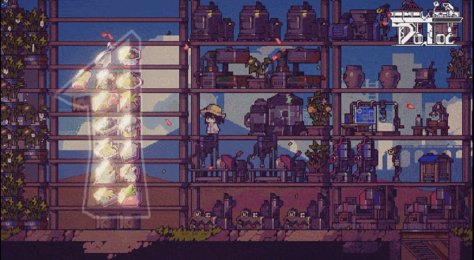 Official Doloc Town countdown frame showing the protagonist among production machines